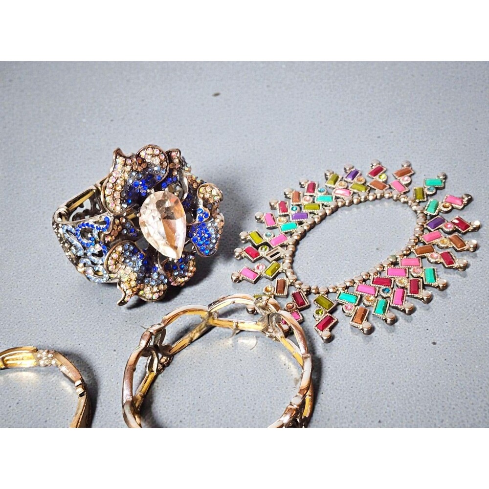 10 Pc Metal Stretch Bracelet Lot - Boho Enamel Crystal Statement Stack - Picture 3 of 7